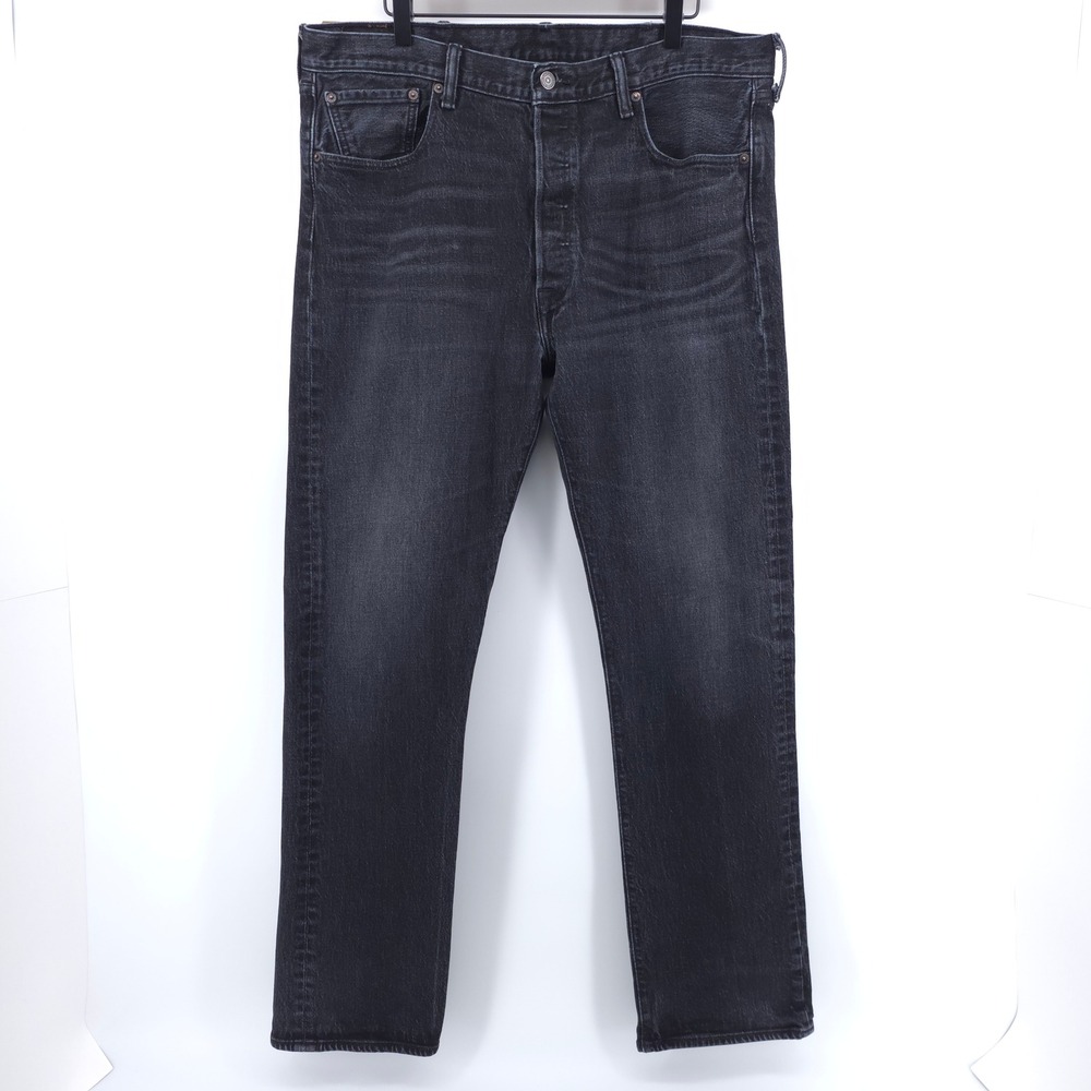 Levis Mens Jeans 501 Original 38x34 Black Straight Leg‎ Stretch Denim Pants